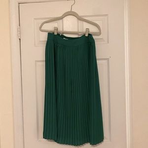 Green Jcrew Pleated Midi Skirt